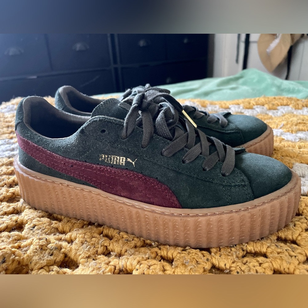 PUMA FENTY CREEPER PLATFORM SNEAKERS suede green bordeaux gum sole 2016 size 7.5